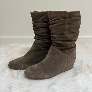 Franco Sarto | Suede Hidden Wedge Heel Mid Shaft Taupe Ankle Boots Size 6.5